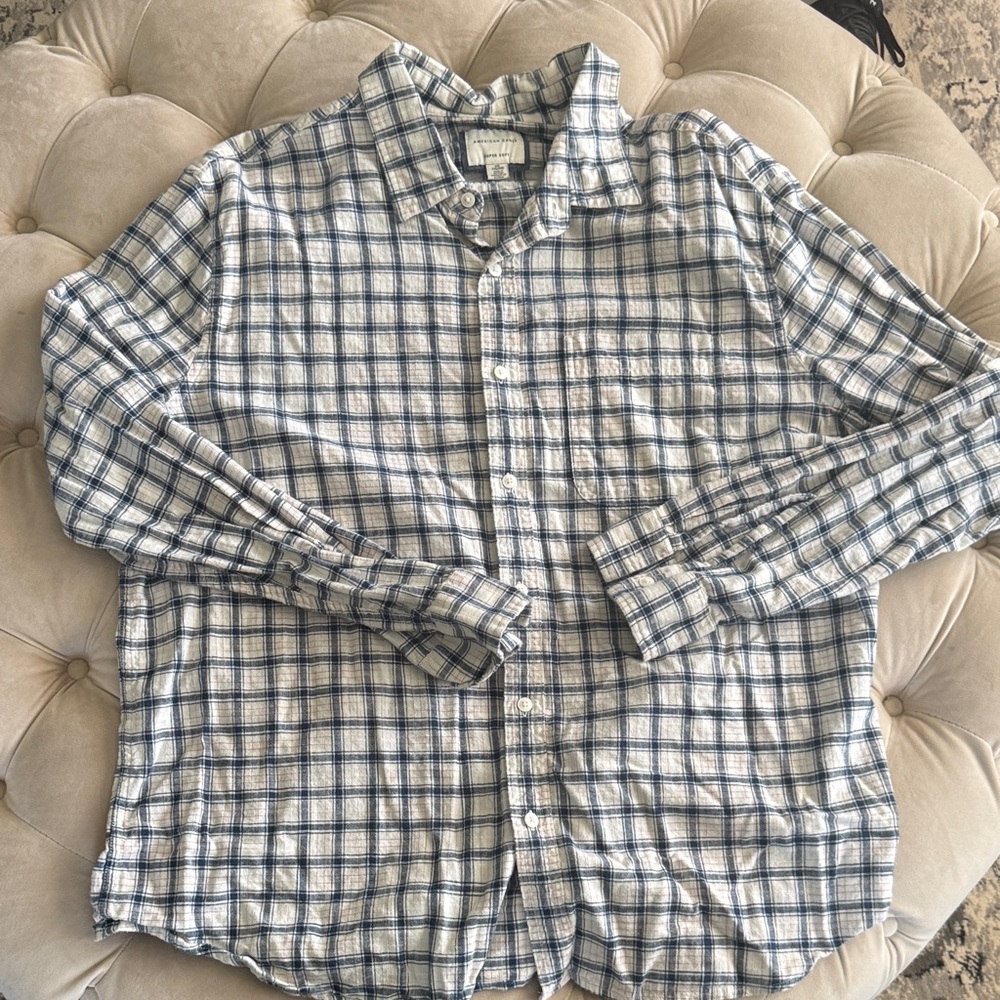 American Eagle Outfitters Plaid Shirt in Blue and White
